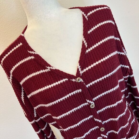 ALTAR’D STATE Burg Stripe Long Sleeve Top Size Medium - Picture 3 of 7